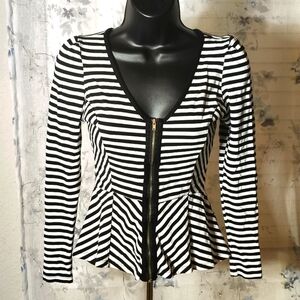 Arden B Monochrome Black/ White Striped Peplum Top